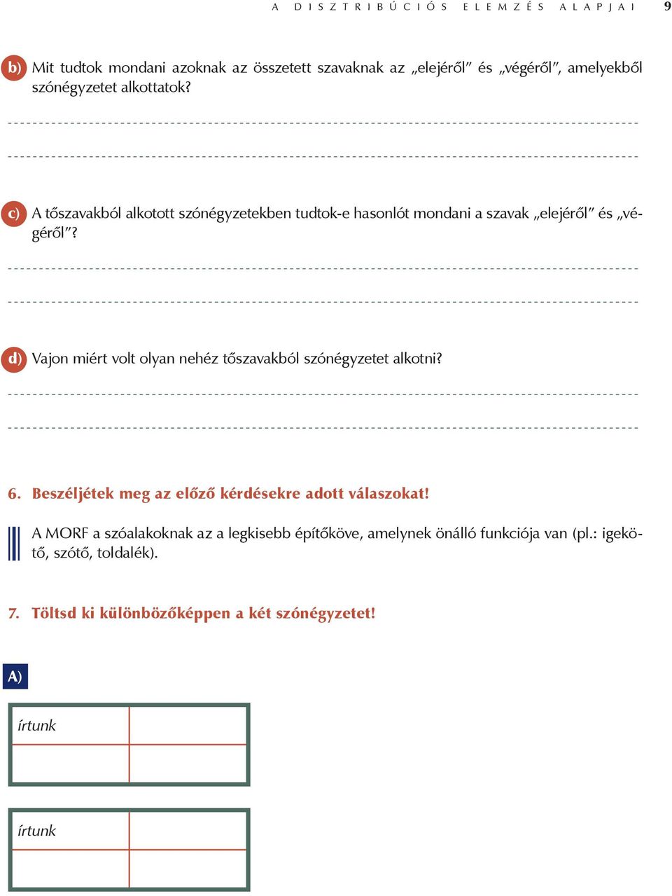 d) Vajon miért volt olyan nehéz tőszavakból szónégyzetet alkotni? 6. Beszéljétek meg az előző kérdésekre adott válaszokat!