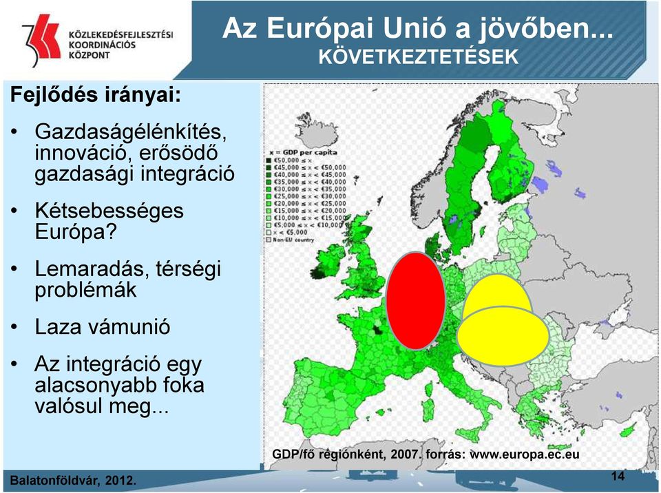 Lemaradás, térségi problémák Laza vámunió Az integráció egy alacsonyabb foka