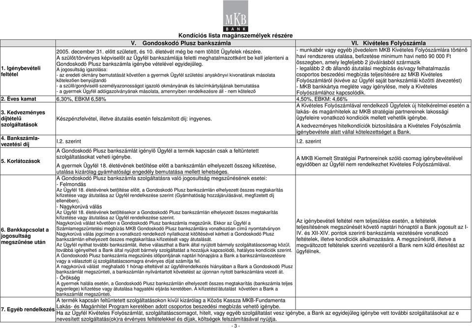 A szülıt/törvényes képviselıt az Ügyfél bankszámlája feletti meghatalmazottként be kell jelenteni a Gondoskodó Plusz bankszámla igénybe vételével egyidejőleg.