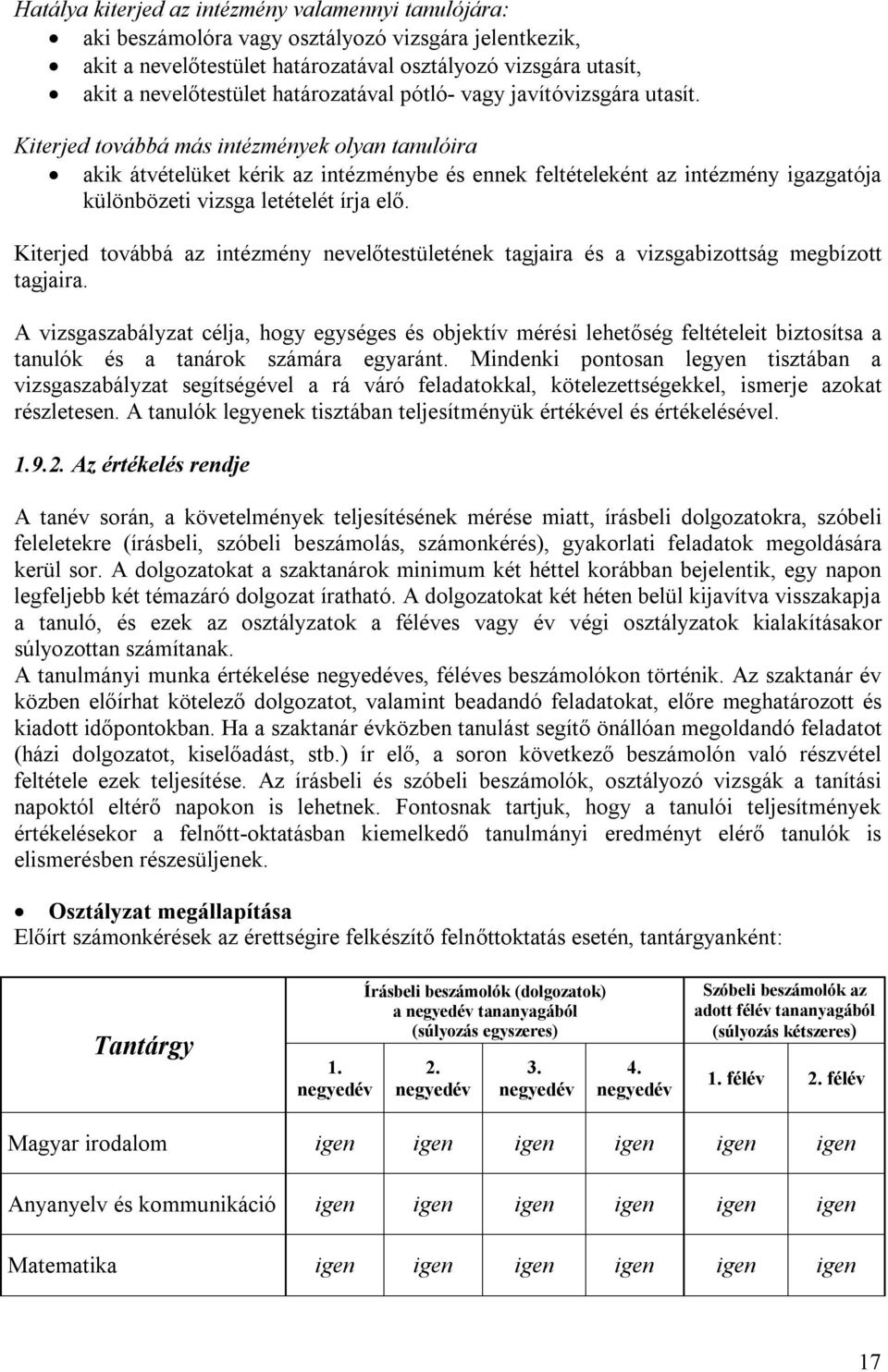 Kiterjed továbbá más intézmények olyan tanulóira akik átvételüket kérik az intézménybe és ennek feltételeként az intézmény igazgatója különbözeti vizsga letételét írja elő.