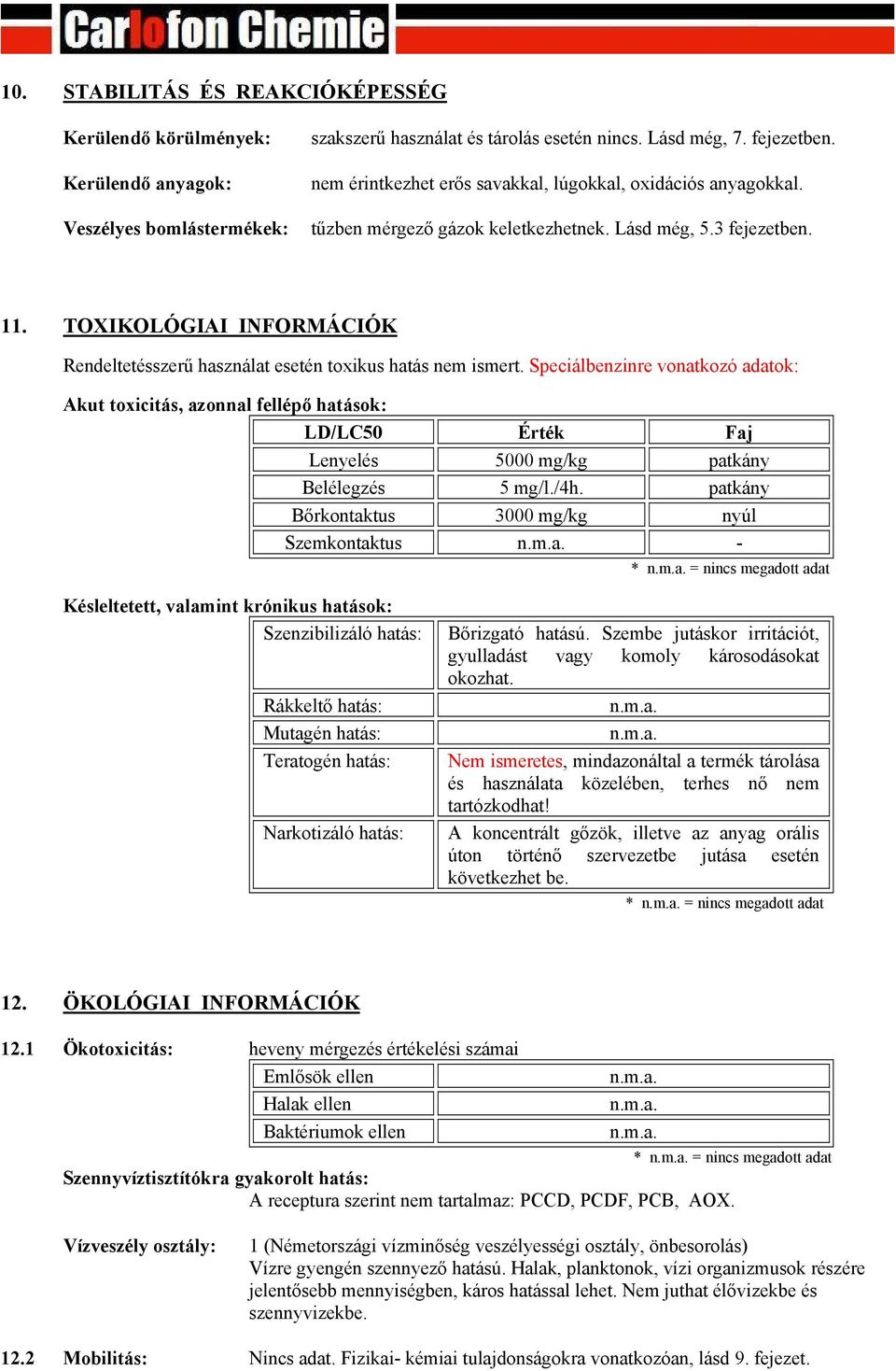 TOXIKOLÓGIAI INFORMÁCIÓK Rendeltetésszerű használat esetén toxikus hatás nem ismert.