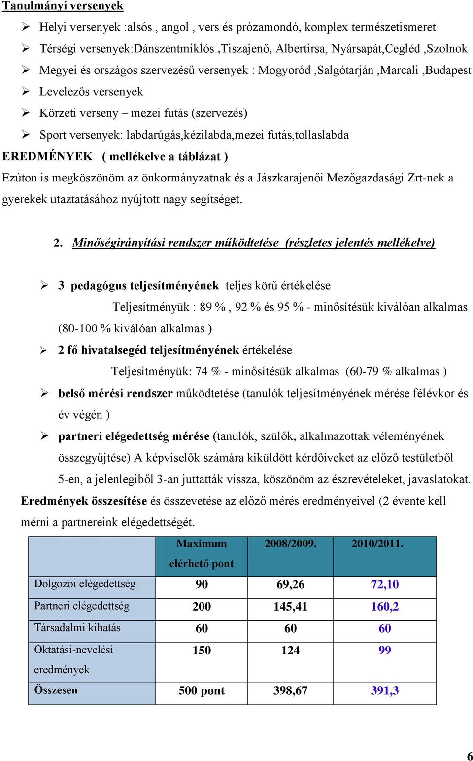 mellékelve a táblázat ) Ezúton is megköszönöm az önkormányzatnak és a Jászkarajenői Mezőgazdasági Zrt-nek a gyerekek utaztatásához nyújtott nagy segítséget. 2.