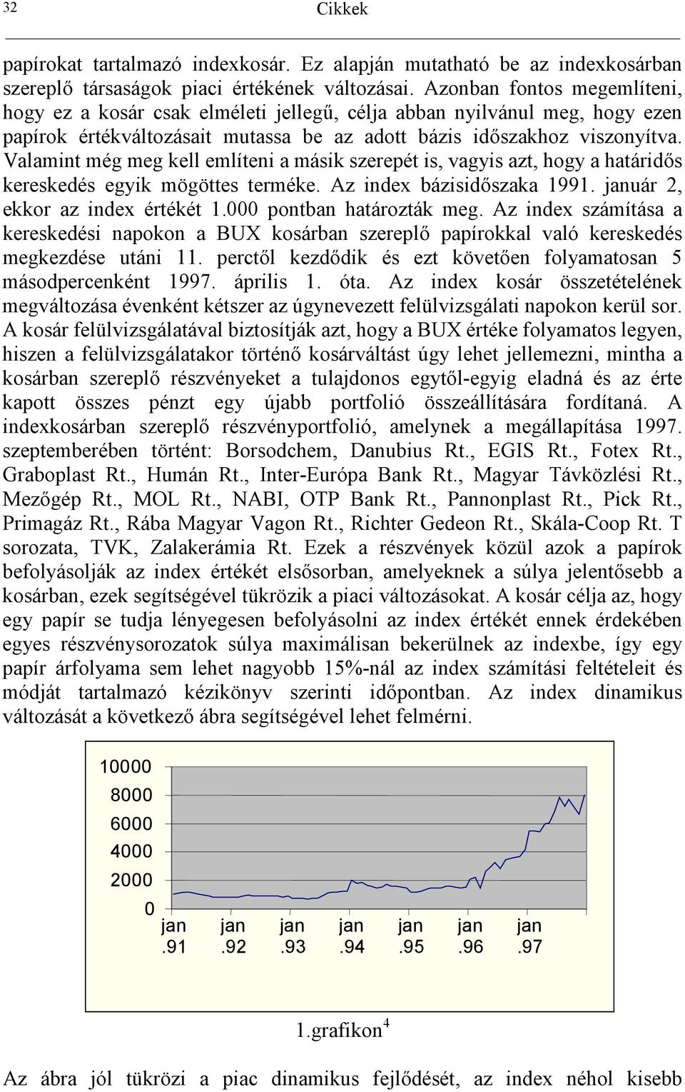 Valamint még meg kell említeni a másik szerepét is, vagyis azt, hogy a határids kereskedés egyik mögöttes terméke. Az index bázisidszaka 1991. január 2, ekkor az index értékét 1.