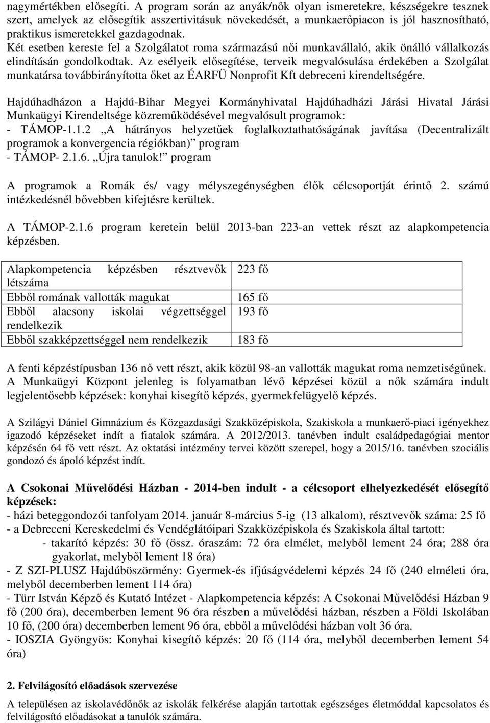 Két esetben kereste fel a Szolgálatot roma származású női munkavállaló, akik önálló vállalkozás elindításán gondolkodtak.