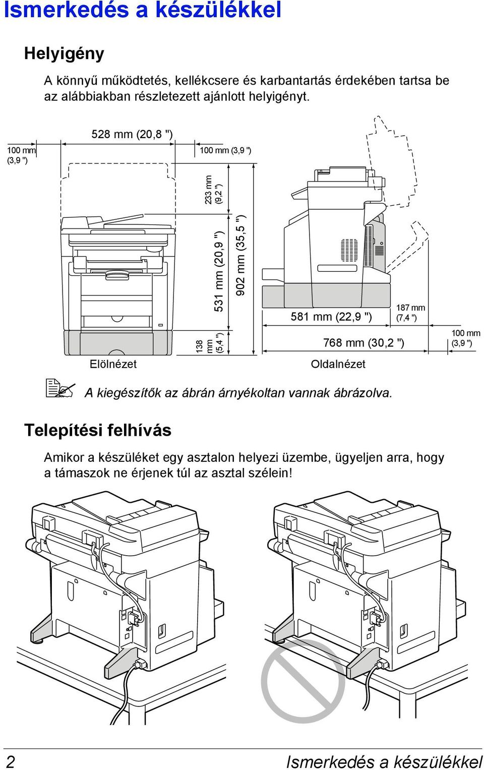 100 mm (3,9 ") 528 mm (20,8 ") 100 mm (3,9 ") 531 mm (20,9 ") 233 mm (9,2 ") 902 mm (35,5 ") 581 mm (22,9 ") 187 mm (7,4 ") 138 mm (5,4 ")