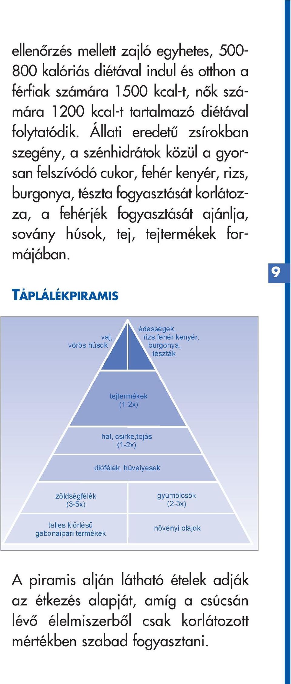 Állati eredetû zsírokban szegény, a szénhidrátok közül a gyorsan felszívódó cukor, fehér kenyér, rizs, burgonya, tészta fogyasztását