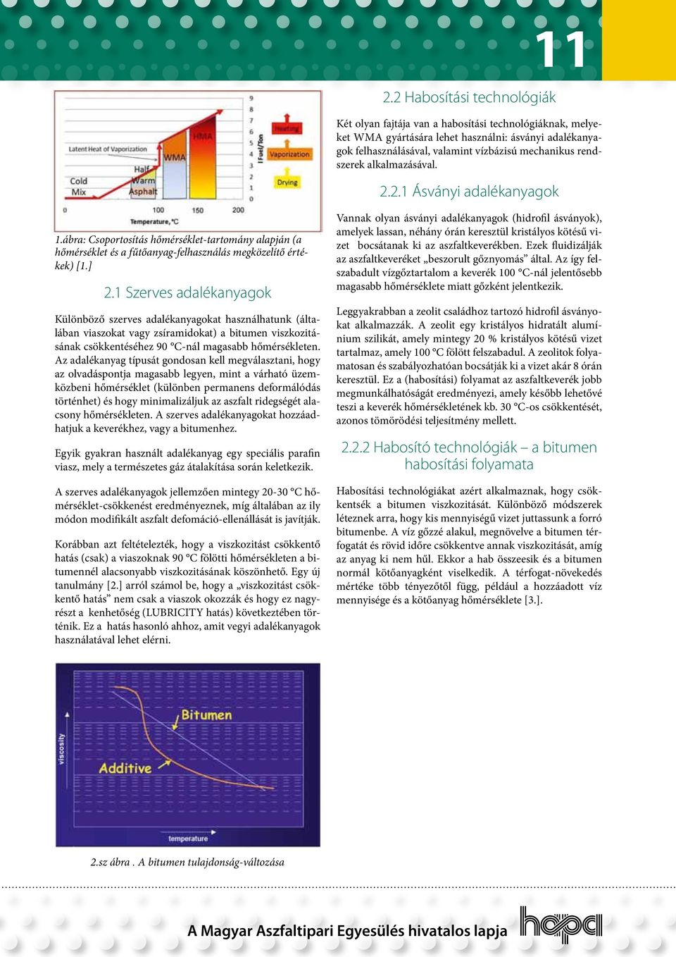1 Szerves adalékanyagok Különböző szerves adalékanyagokat használhatunk (általában viaszokat vagy zsíramidokat) a bitumen viszkozitásának csökkentéséhez 90 C-nál magasabb hőmérsékleten.