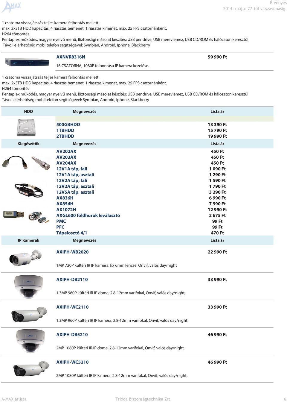 Symbian, Android, Iphone, Blackberry AXNVR8316N 59 990 Ft 16 CSATORNA, 1080P felbontású IP kamera kezelése.