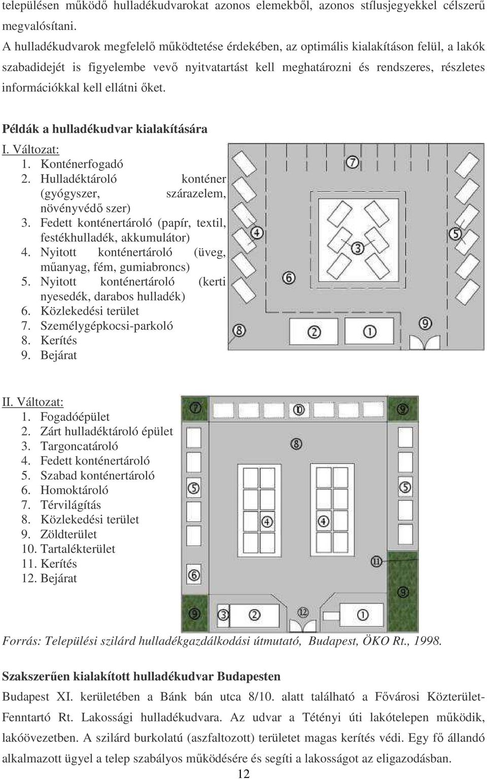 kell ellátni ıket. Példák a hulladékudvar kialakítására I. Változat: 1. Konténerfogadó 2. Hulladéktároló konténer (gyógyszer, szárazelem, növényvédı szer) 3.