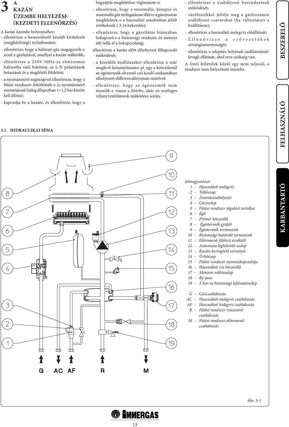 segítségével ellenőrizze, hogy a fűtési rendszert feltöltötték-e (a nyomásmérő mutatójának hideg állapotban 1 1,2 bar között kell állnia); - kapcsolja be a kazánt, és ellenőrizze, hogy a 3.