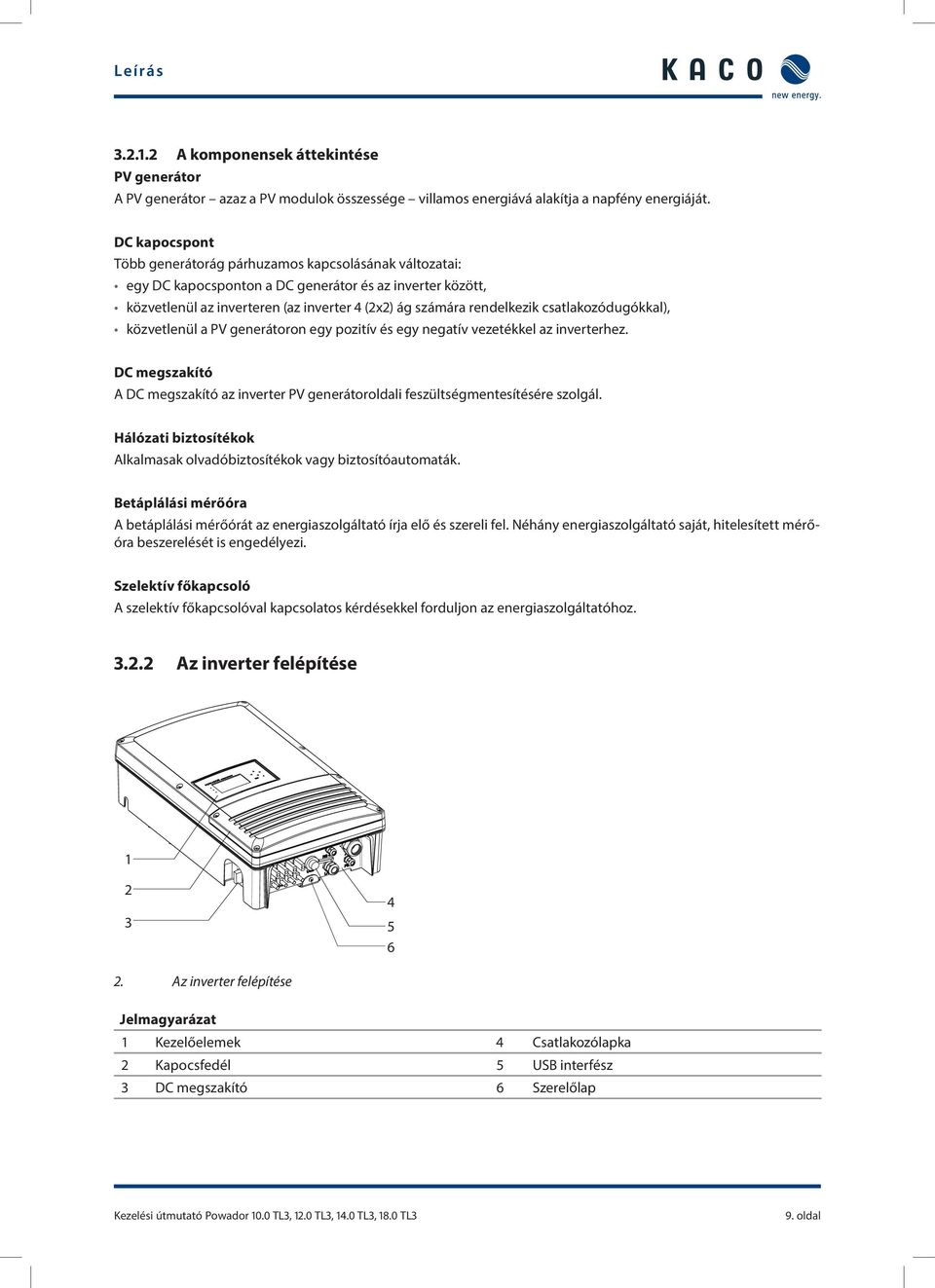 csatlakozódugókkal), közvetlenül a P generátoron egy pozitív és egy negatív vezetékkel az inverterhez. DC megszakító A DC megszakító az inverter P generátoroldali feszültségmentesítésére szolgál.