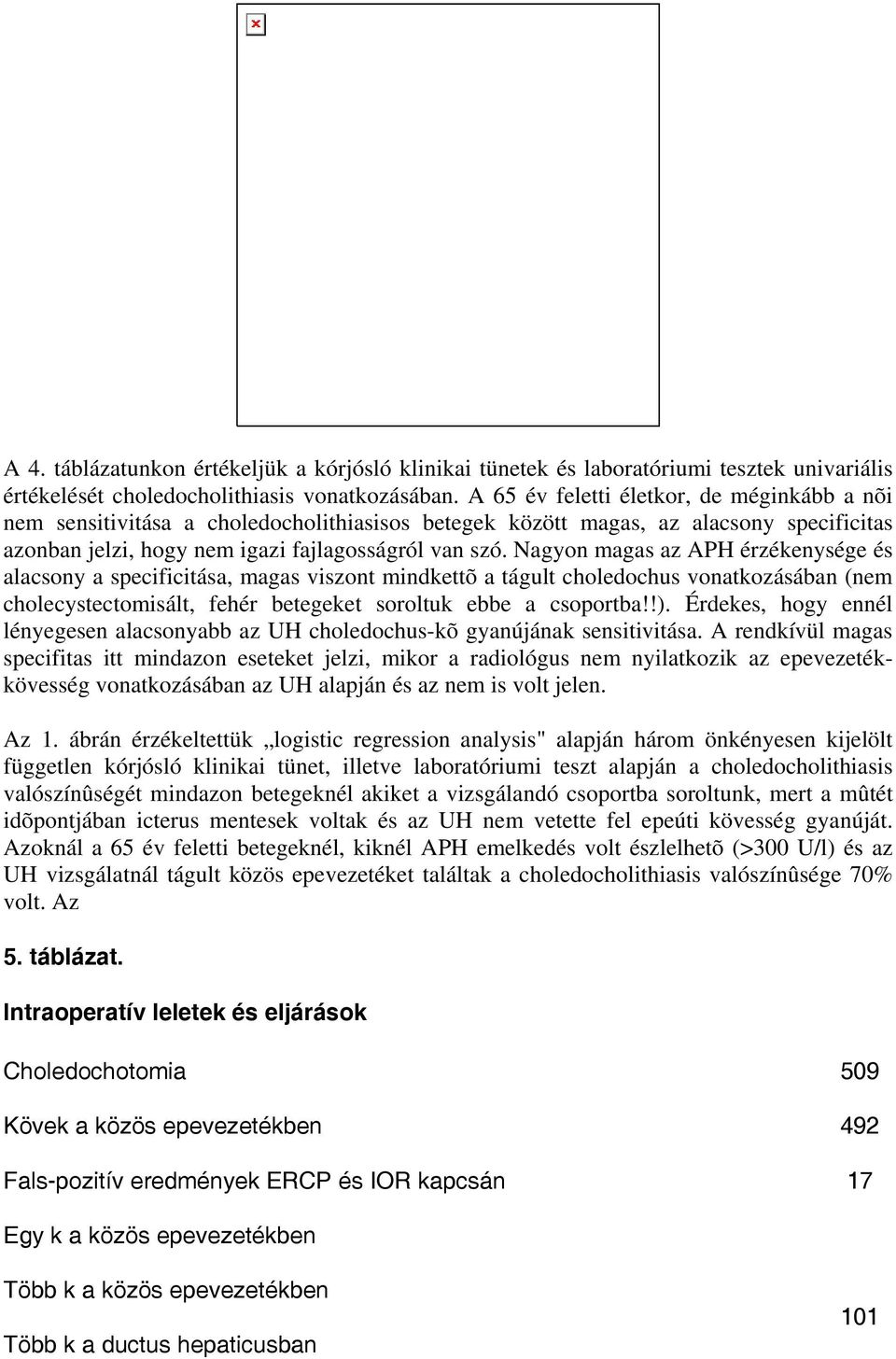 Nagyon magas az APH érzékenysége és alacsony a specificitása, magas viszont mindkettõ a tágult choledochus vonatkozásában (nem cholecystectomisált, fehér betegeket soroltuk ebbe a csoportba!!).