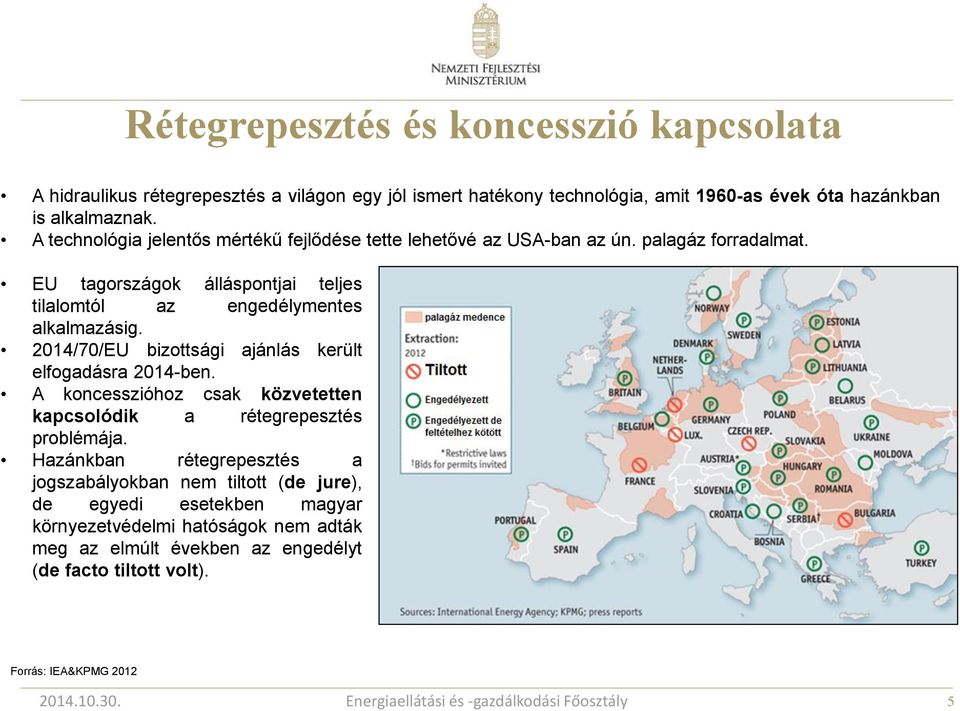 2014/70/EU bizottsági ajánlás került elfogadásra 2014-ben. A koncesszióhoz csak közvetetten kapcsolódik a rétegrepesztés problémája.