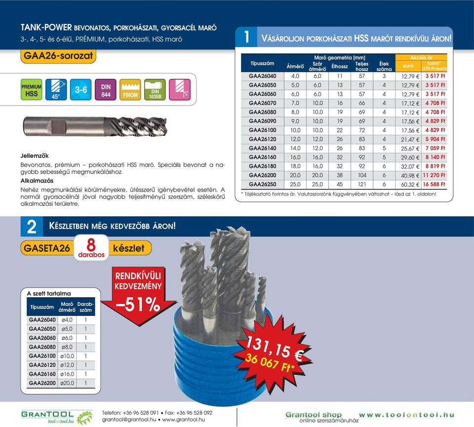 A normál gyorsacélnál jóval nagyobb teljesítményû szerszám, széleskörû alkalmazási területre. GASETA6 8 készlet 1 VÁSÁROLJON PORKOHÁSZATI HSS MARÓT ÁRON!