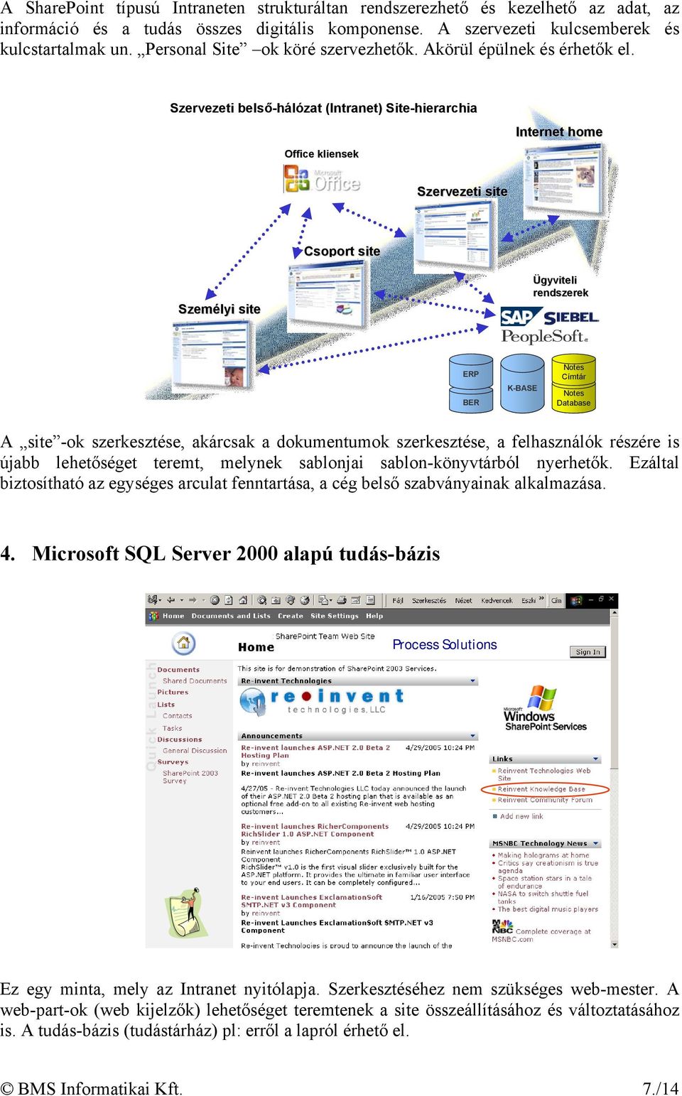 Szervezeti belső-hálózat (Intranet) Site-hierarchia Office kliensek Internet home Szervezeti site Csoport site Személyi site Ügyviteli rendszerek ERP BER K-BASE Notes Címtár Notes Database A site -ok