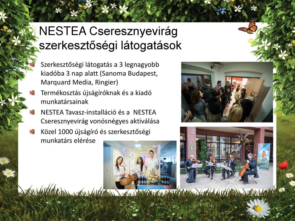 Termékosztás újságíróknak és a kiadó munkatársainak NESTEA Tavasz-installáció és a