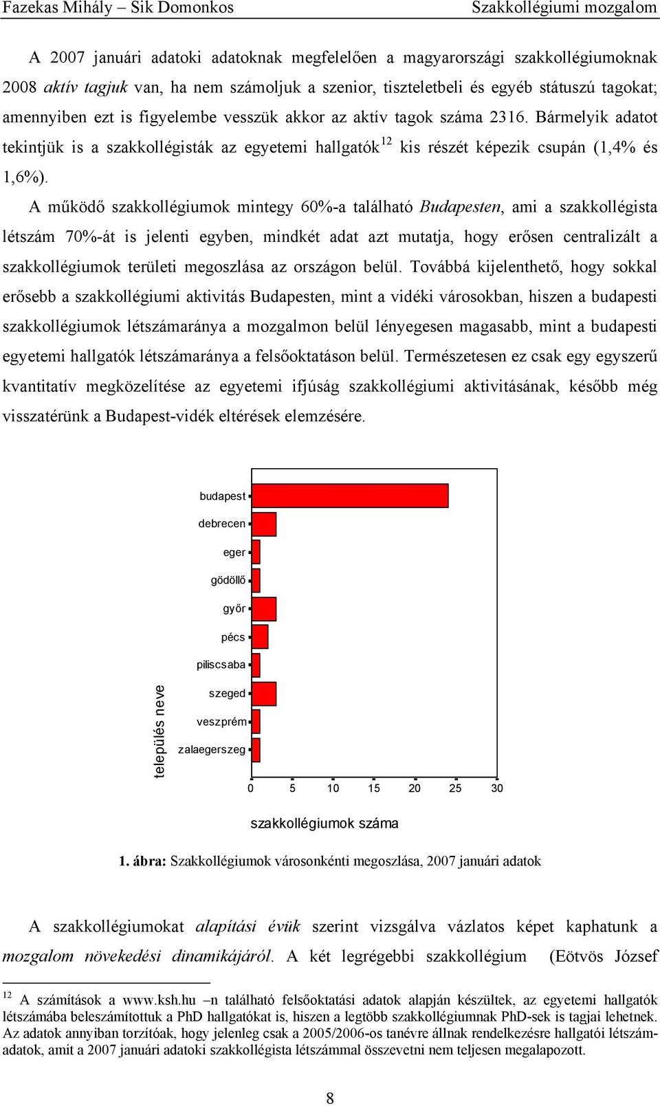 A működő szakkollégiumok mintegy 60%-a található Budapesten, ami a szakkollégista létszám 70%-át is jelenti egyben, mindkét adat azt mutatja, hogy erősen centralizált a szakkollégiumok területi