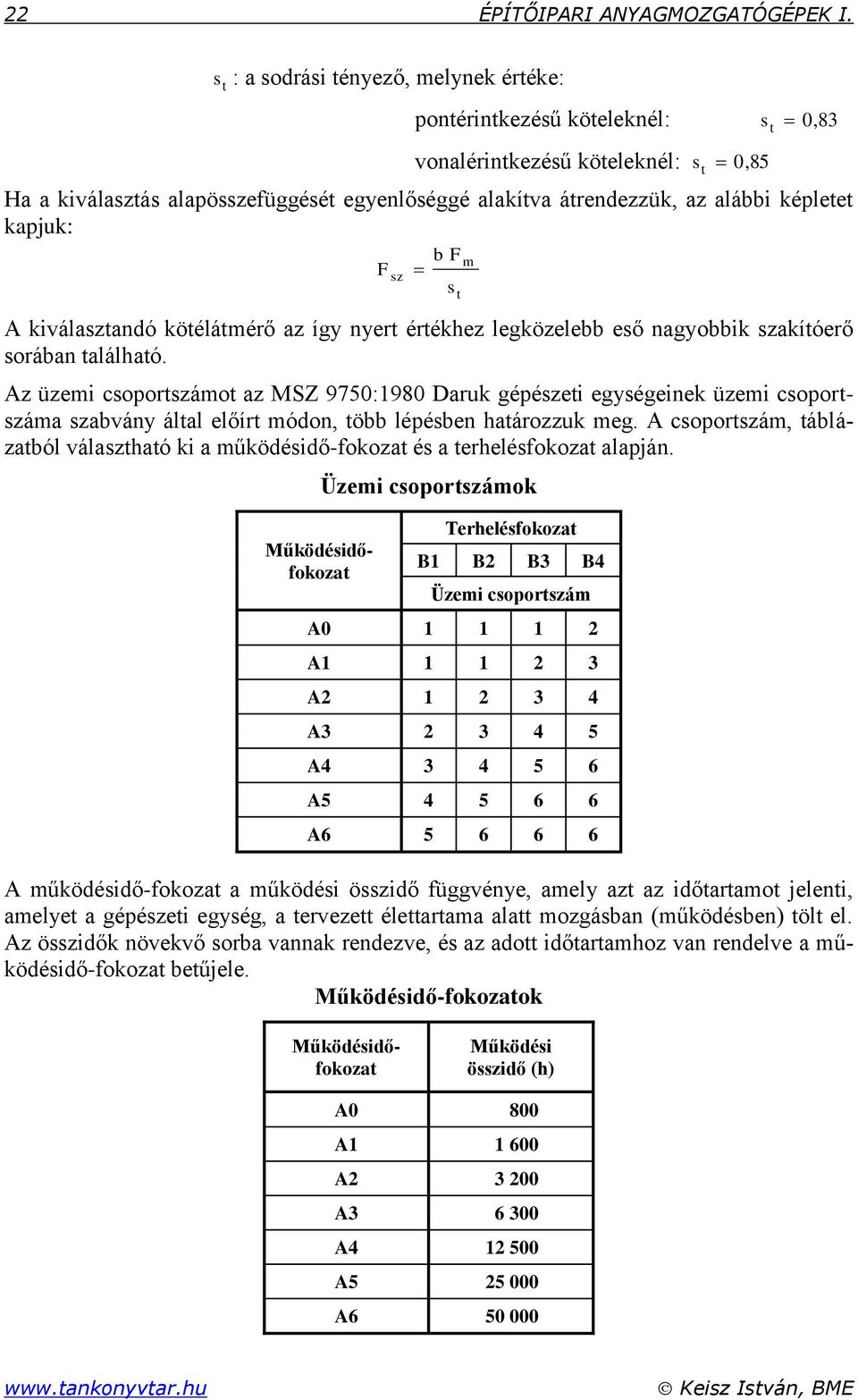 kapjuk: b s s A kiválastandó kötélátmérő a így nyert értékhe legköelebb eső nagyobbik sakítóerő sorában található.