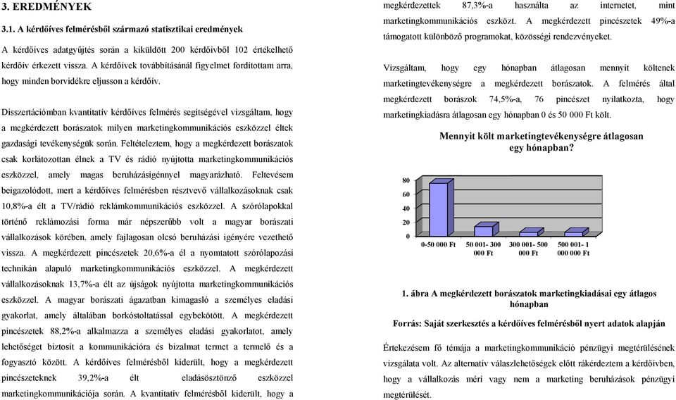 Disszertációmban kvantitatív kérdőíves felmérés segítségével vizsgáltam, hogy a megkérdezett borászatok milyen marketingkommunikációs eszközzel éltek gazdasági tevékenységük során.