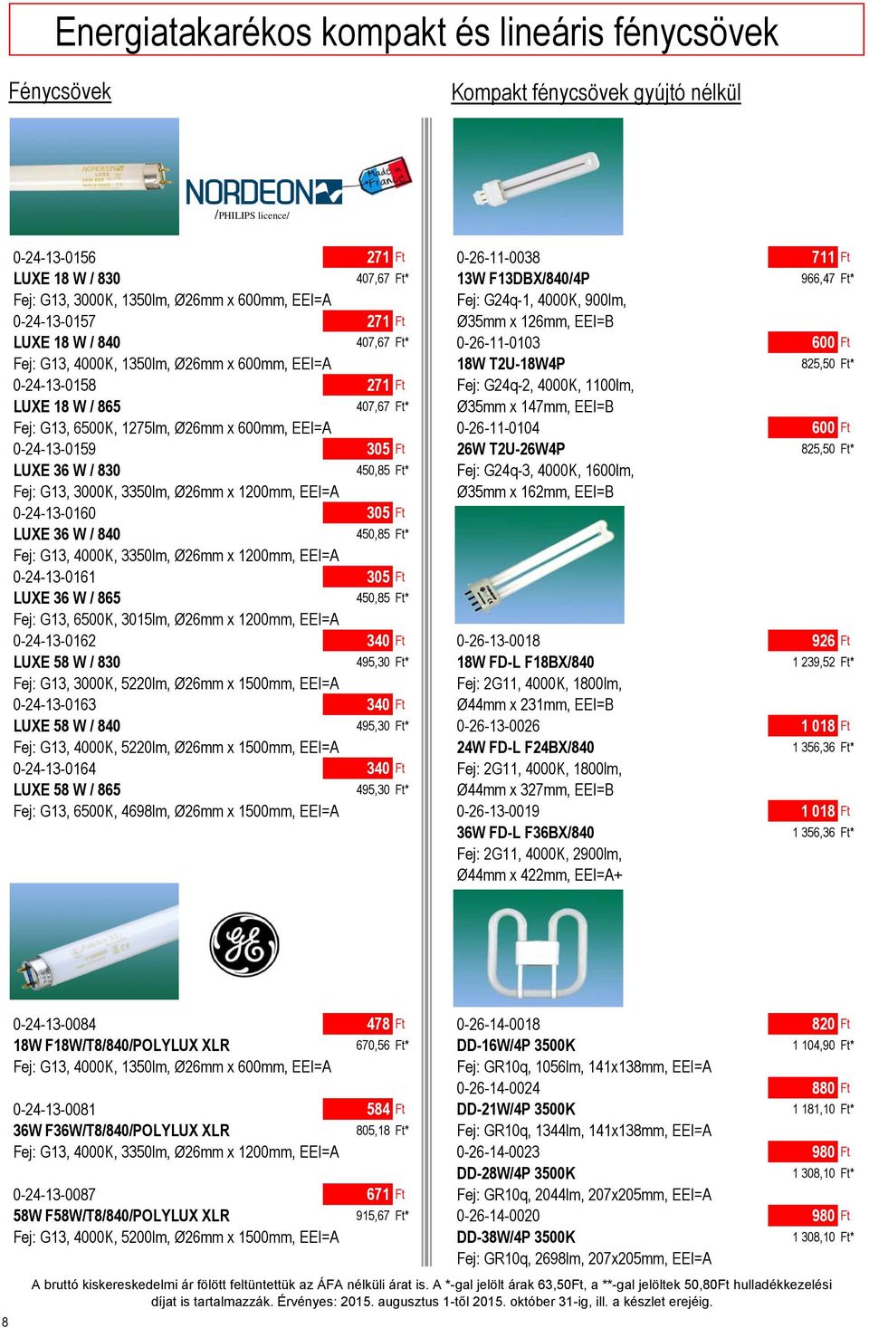 Ø26mm x 600mm, EEI=A 18W T2U-18W4P 825,50 Ft* 0-24-13-0158 271 Ft Fej: G24q-2, 4000K, 1100lm, LUXE 18 W / 865 407,67 Ft* Ø35mm x 147mm, EEI=B Fej: G13, 6500K, 1275lm, Ø26mm x 600mm, EEI=A