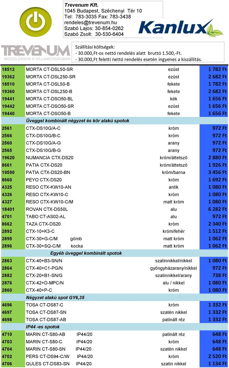 CTX-DS10G/A-G arany 972 Ft 2565 CTX-DS10G/B-G arany 972 Ft 19620 NUMANCIA CTX-DS20 króm/áttetsző 2 880 Ft 8661 PATIA CTX-DS20 króm/áttetsző 1 926 Ft 19590 PATIA CTX-DS20-BN króm/barna 3 456 Ft 8660