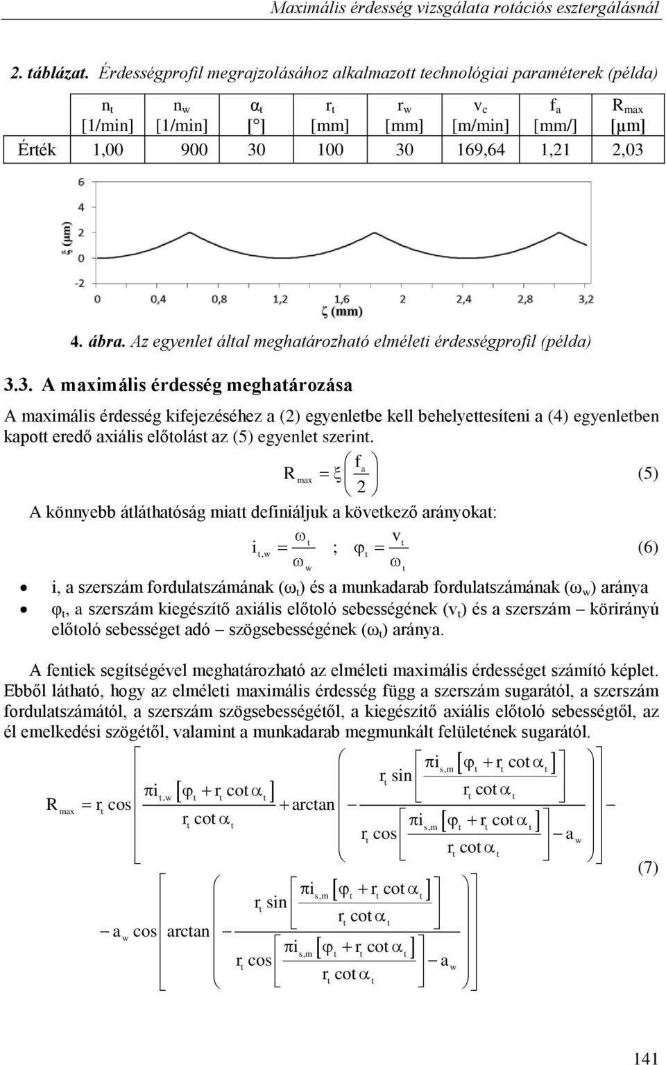 Az egyenlet által meghatározható elméleti érdességprofil (példa) 3.