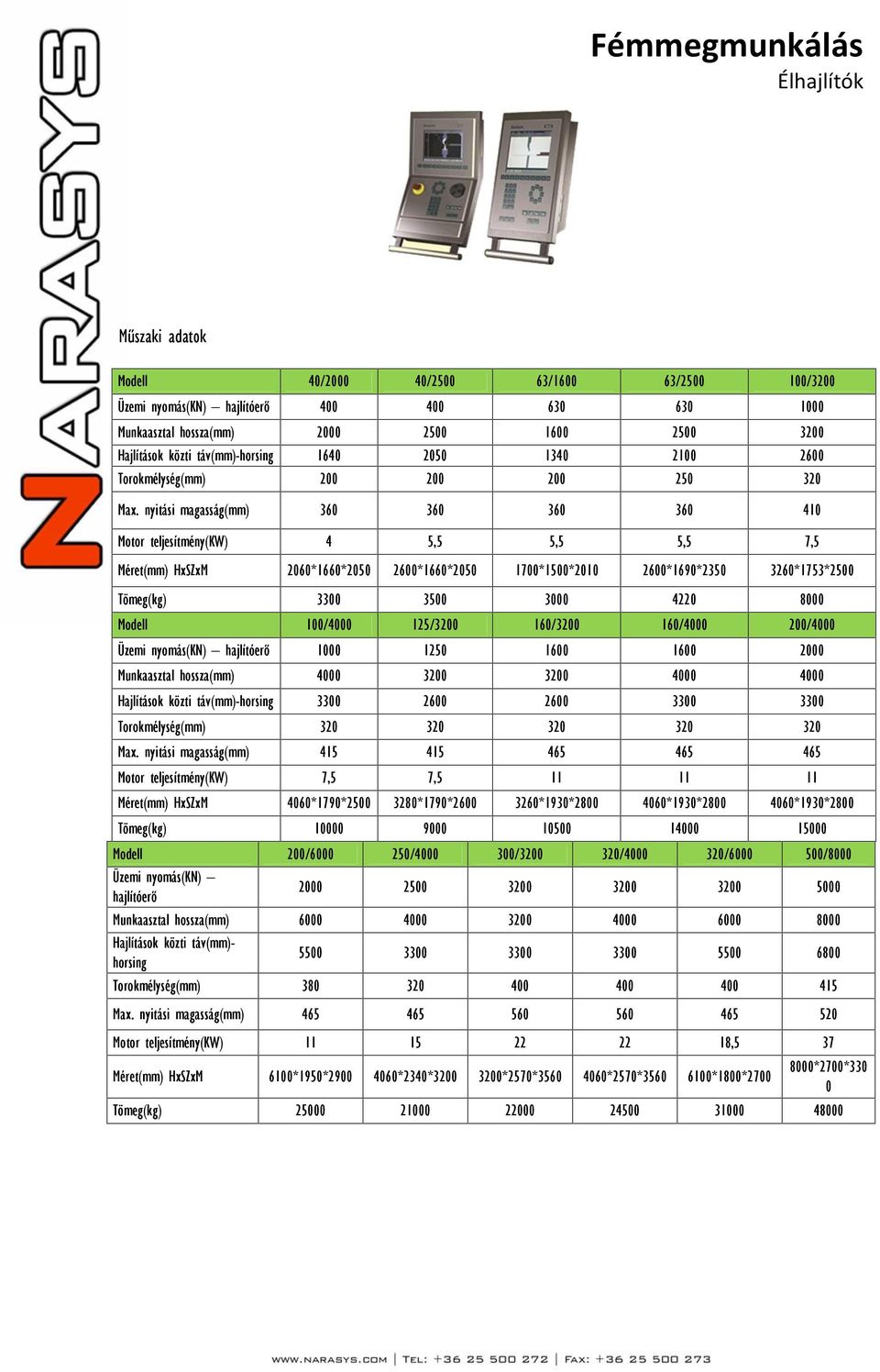 nyitási magasság(mm) 360 360 360 360 410 Motor teljesítmény(kw) 4 5,5 5,5 5,5 7,5 Méret(mm) HxSZxM 2060*1660*2050 2600*1660*2050 1700*1500*2010 2600*1690*2350 3260*1753*2500 Tömeg(kg) 3300 3500 3000