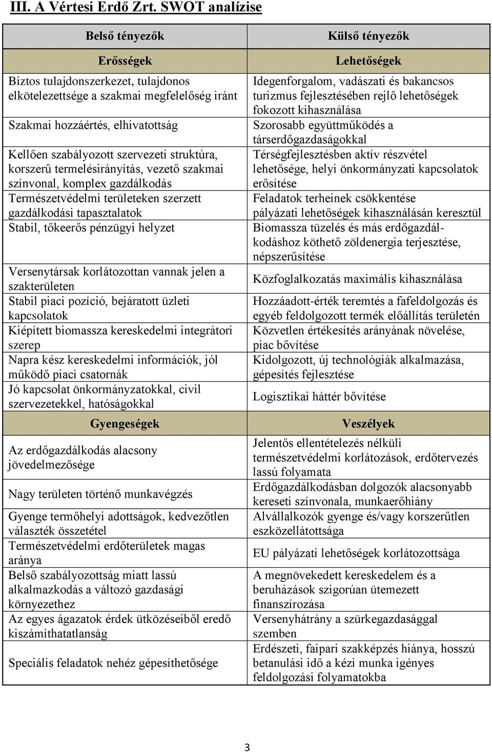 korszerű termelésirányítás, vezető szakmai színvonal, komplex gazdálkodás Természetvédelmi területeken szerzett gazdálkodási tapasztalatok Stabil, tőkeerős pénzügyi helyzet Versenytársak