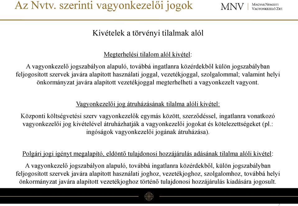 feljogosított szervek javára alapított használati joggal, vezetékjoggal, szolgalommal; valamint helyi önkormányzat javára alapított vezetékjoggal megterhelheti a vagyonkezelt vagyont.