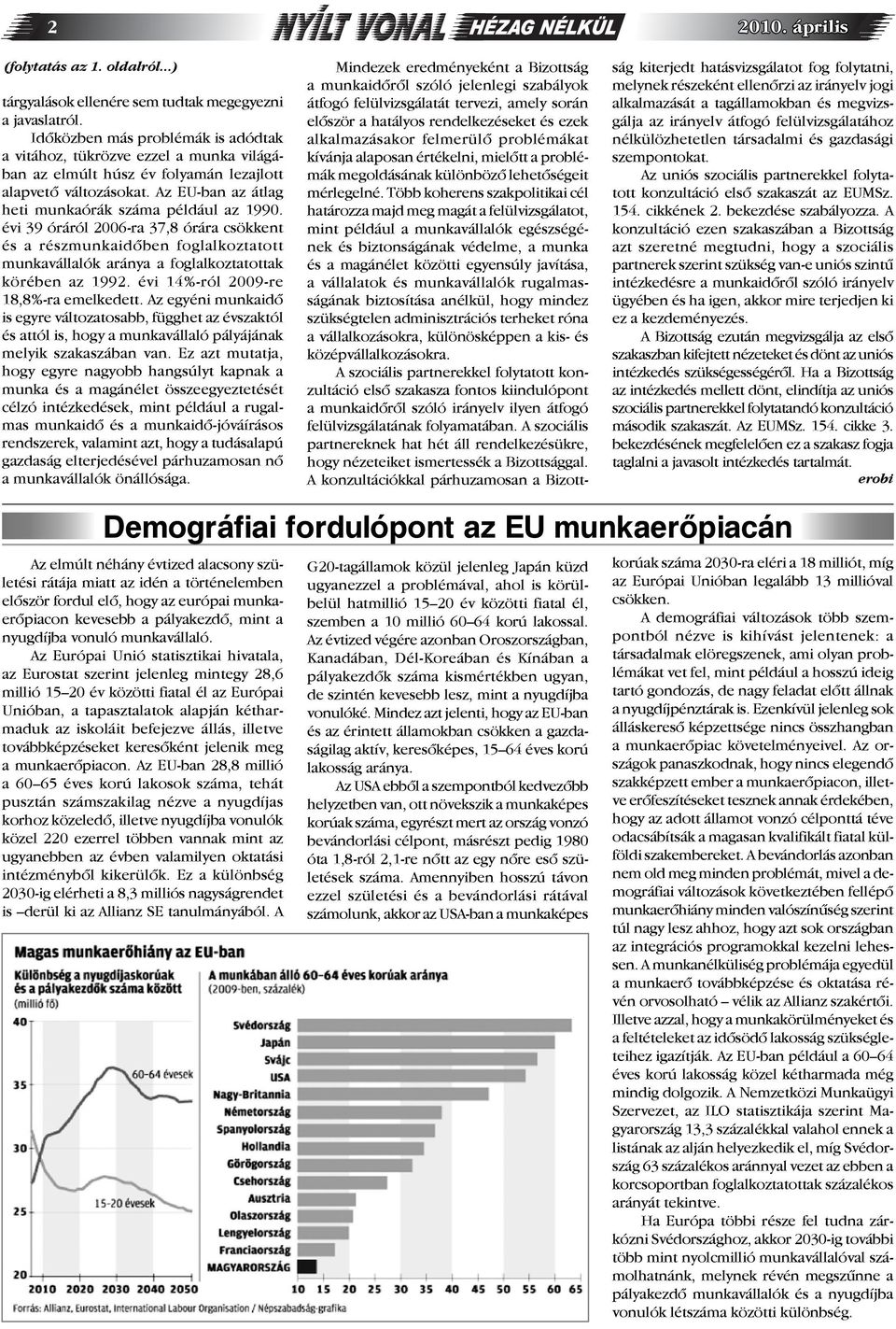 évi 39 óráról 2006-ra 37,8 órára csökkent és a részmunkaidőben foglalkoztatott munkavállalók aránya a foglalkoztatottak körében az 1992. évi 14%-ról 2009-re 18,8%-ra emelkedett.