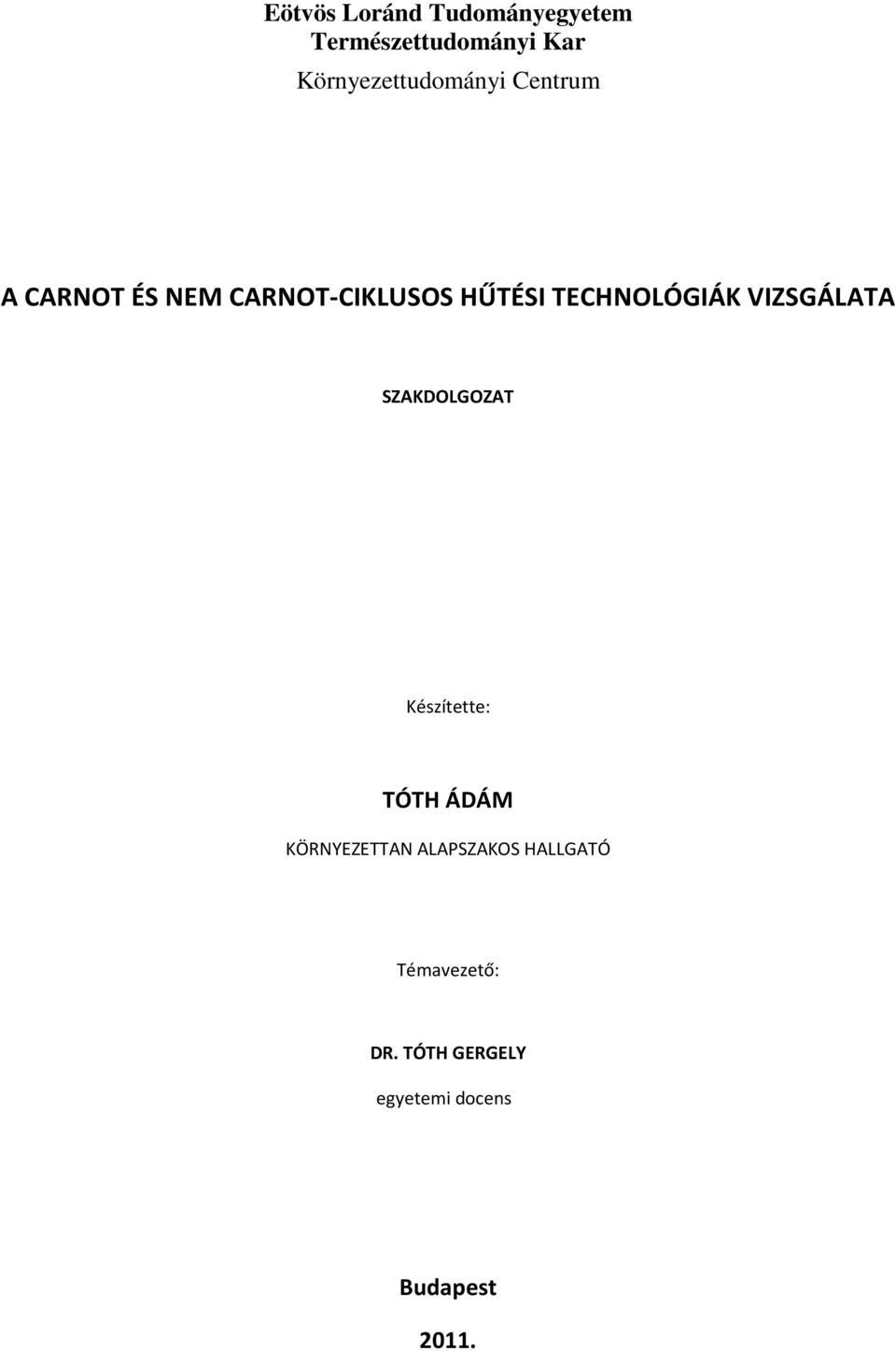 TECHNOLÓGIÁK VIZSGÁLATA SZAKDOLGOZAT Készítette: TÓTH ÁDÁM