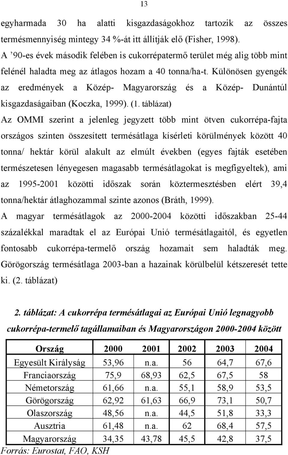 Különösen gyengék az eredmények a Közép- Magyarország és a Közép- Dunántúl kisgazdaságaiban (Koczka, 1999). (1.