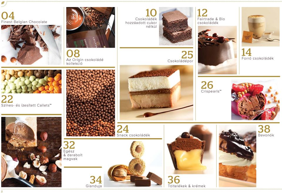 14 Forró csokoládék 22 Színes- és ízesített Callets 26 Crispearls 32 Egész &