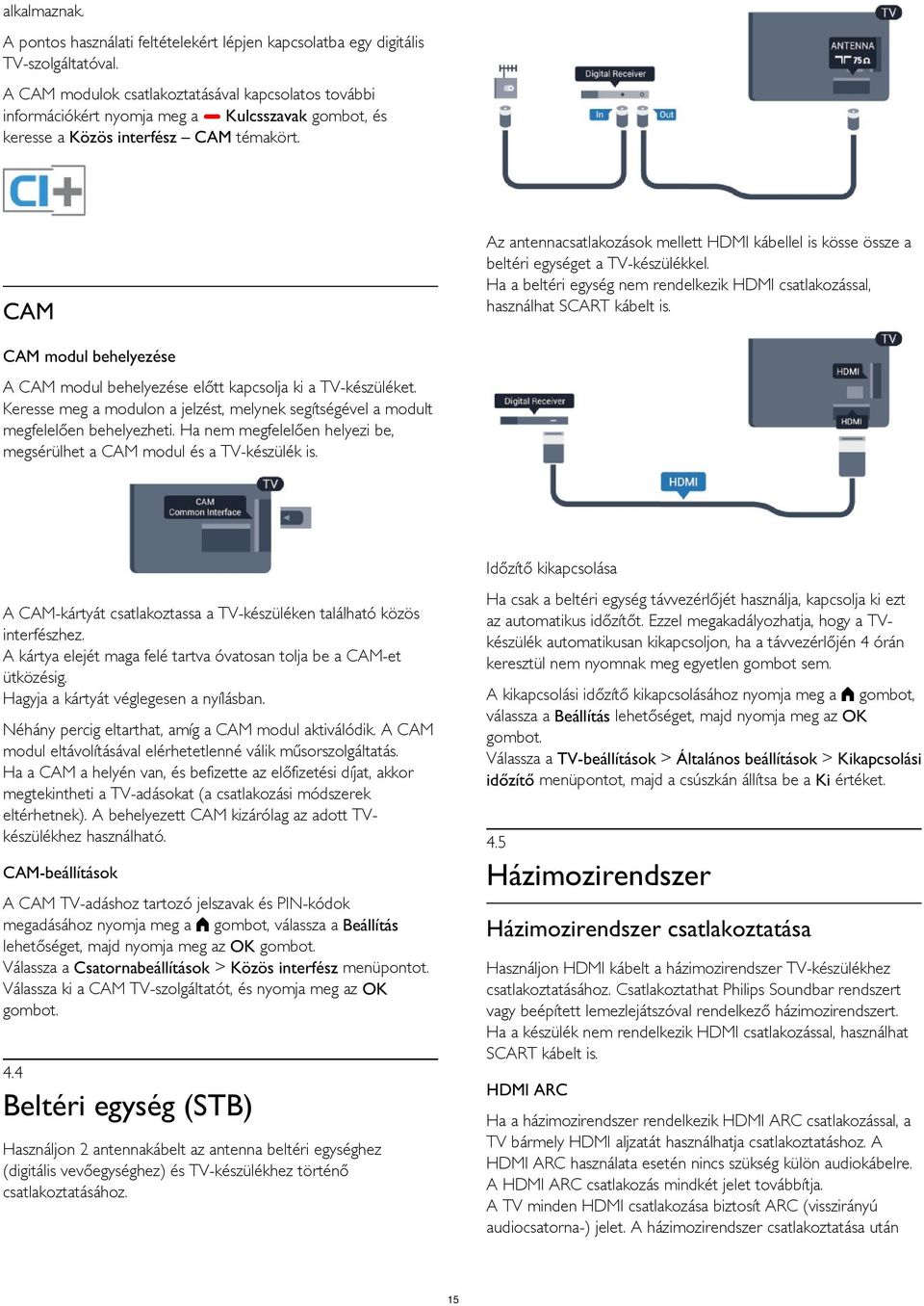 Az antennacsatlakozások mellett HDMI kábellel is kösse össze a beltéri egységet a TV-készülékkel. Ha a beltéri egység nem rendelkezik HDMI csatlakozással, használhat SCART kábelt is.