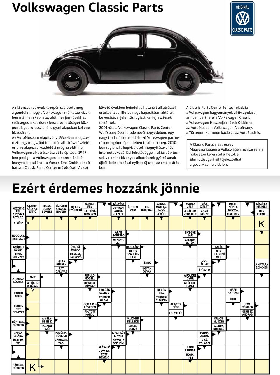 Az AutoMuseum Alapítvány 1995-ben megszerezte egy megszűnt importőr alkatrészkészletét, és erre alapozva kezdődött meg az oldtimer Volkswagen alkatrészkészlet felépítése.