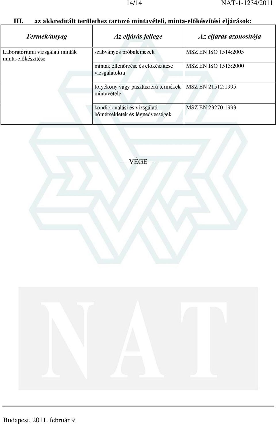 eljárás Laboratóriumi vizsgálati minták minta-elõkészítése szabványos próbalemezek MSZ EN ISO 1514:2005 minták