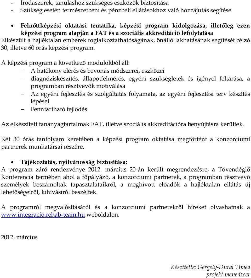 illetve 60 órás képzési program.