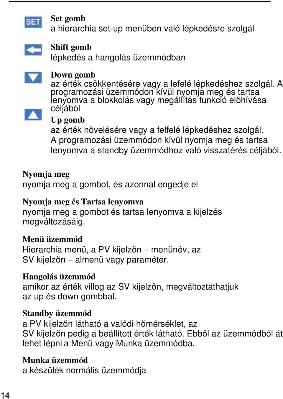 A programozási üzemmódon kívül nyomja meg és tartsa lenyomva a standby üzemmódhoz való visszatérés céljából.