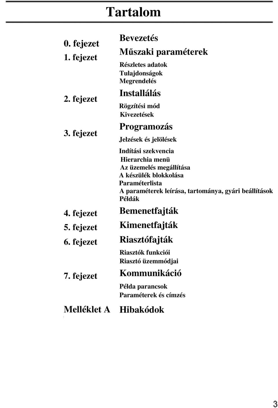 Programozás Jelzések és jelölések Indítási szekvencia Hierarchia menü Az üzemelés megállítása A készülék blokkolása Paraméterlista A