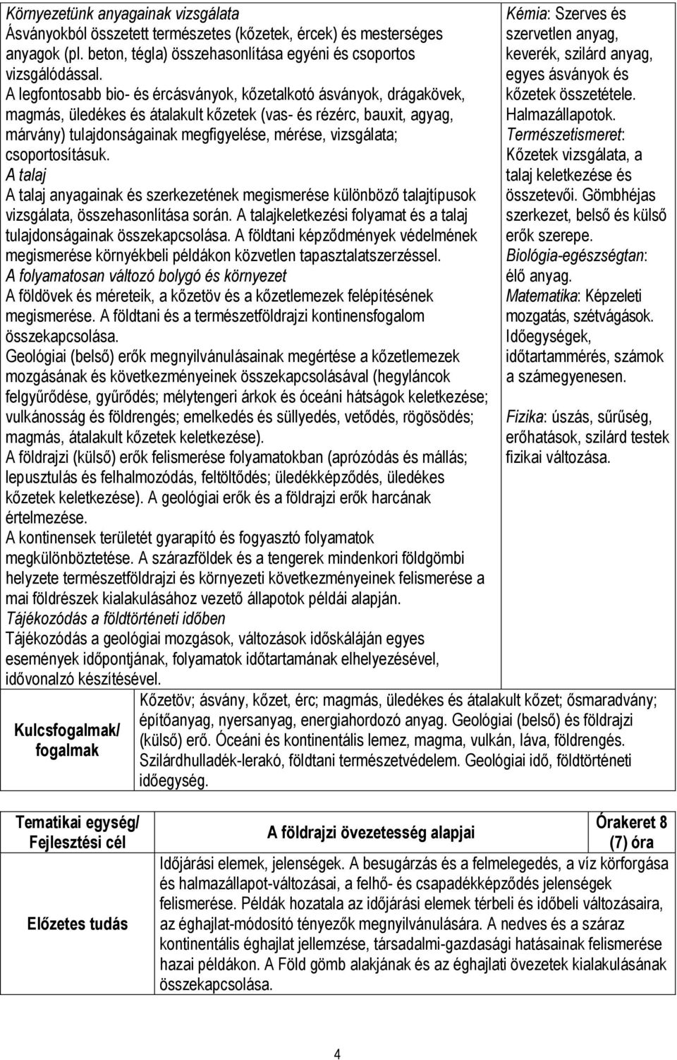 csoportosításuk. A talaj A talaj anyagainak és szerkezetének megismerése különböző talajtípusok vizsgálata, összehasonlítása során.