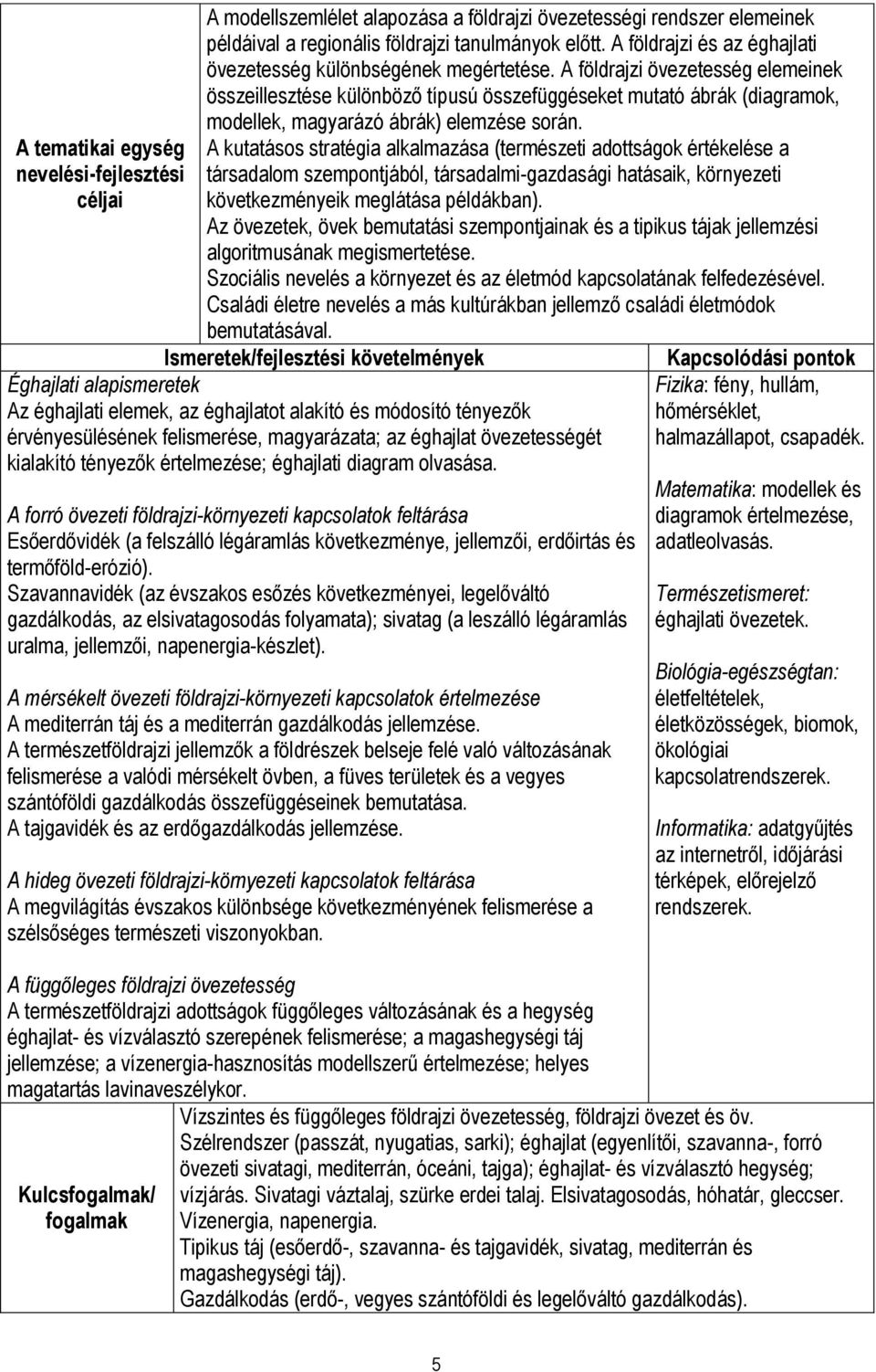 A földrajzi övezetesség elemeinek összeillesztése különböző típusú összefüggéseket mutató ábrák (diagramok, modellek, magyarázó ábrák) elemzése során.