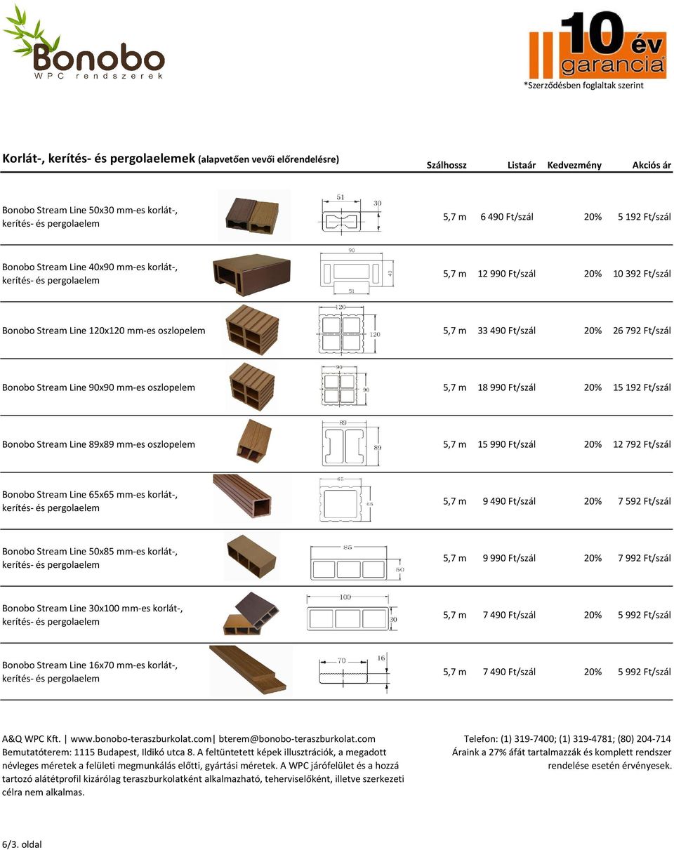 15 192 Ft/szál Bonobo Stream Line 89x89 mm-es oszlopelem 5,7 m 15 990 Ft/szál 20% 12 792 Ft/szál Bonobo Stream Line 65x65 mm-es korlát-, 5,7 m 9 490 Ft/szál 20% 7 592 Ft/szál Bonobo Stream Line 50x85