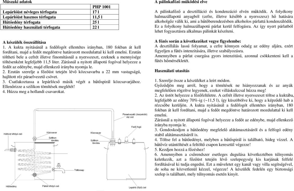 A folyékony halmazállapotú anyagból (cefre, illetve később a nyersszesz) hő hatására alkoholgőz válik ki, ami a hűtőberendezésben alkoholos párlattá kondenzálódik.