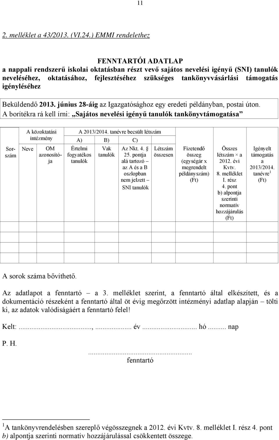 támogatás igényléséhez Beküldendő 2013. június 28-áig az Igazgatósághoz egy eredeti példányban, postai úton.