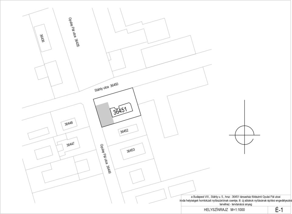 , hrsz : 36451 társasház földszinti Gyulai Pál utcai iroda helyiségek homlokzati
