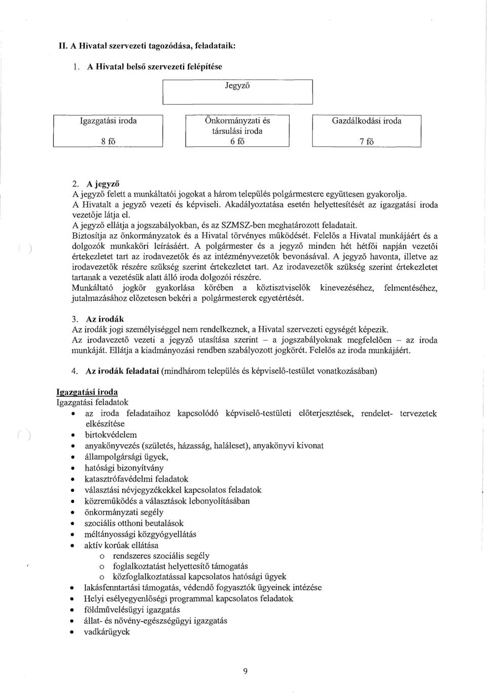 Akadalyoztatasa eseten helyettesiteset az igazgatasi iroda vezetoje latja el. Ajegyzo ellatja ajogszabalyokban, es az SZMSZ-ben meghatarozott feladatait.