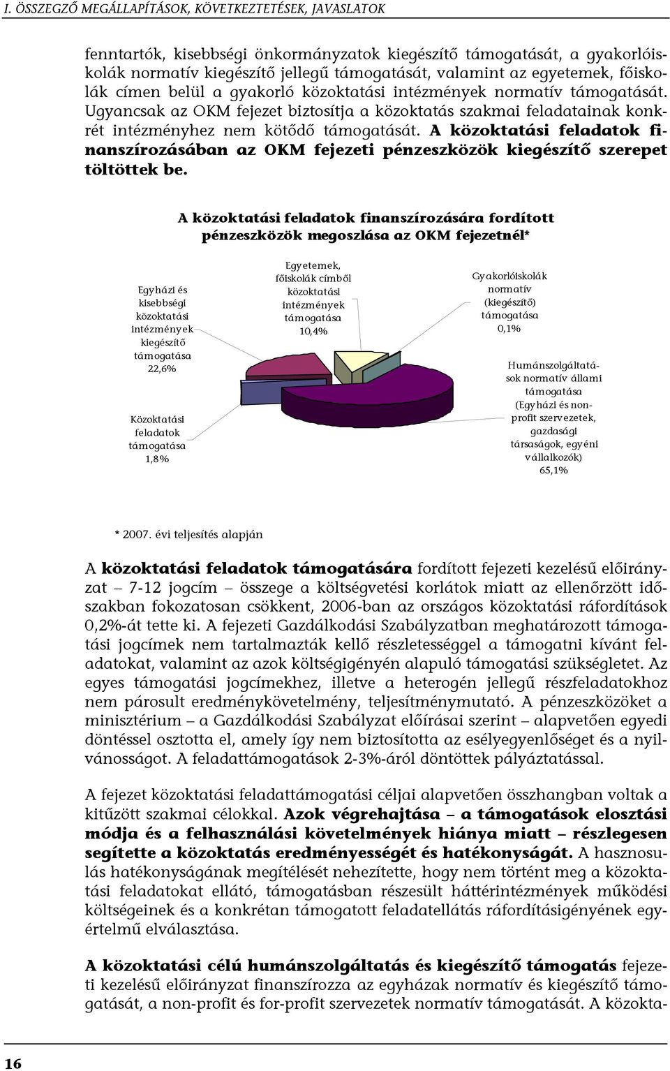 A közoktatási feladatok finanszírozásában az OKM fejezeti pénzeszközök kiegészítő szerepet töltöttek be.