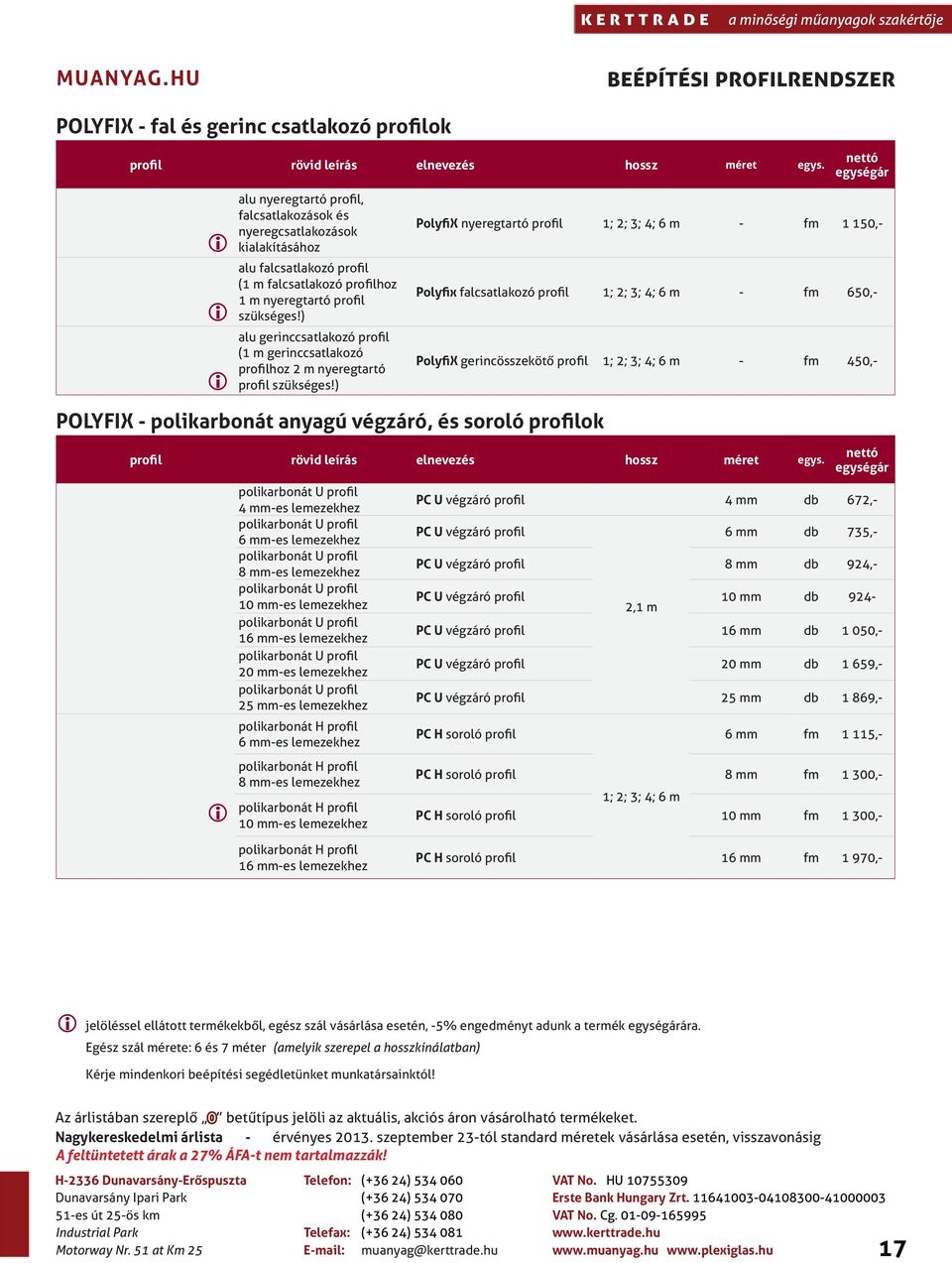 ) alu gerinccsatlakozó profil (1 m gerinccsatlakozó profilhoz 2 m nyeregtartó profil szükséges!