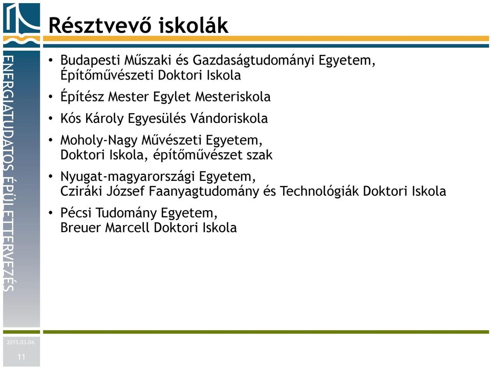 Moholy-Nagy Művészeti Egyetem, Doktori Iskola, építőművészet szak Nyugat-magyarországi Egyetem,