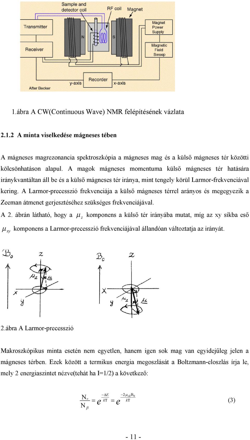 A Larmor-precesszió frekvenciája a külső mágneses térrel arányos és megegyezik a Zeeman átmenet gerjesztéséhez szükséges frekvenciájával. A 2.